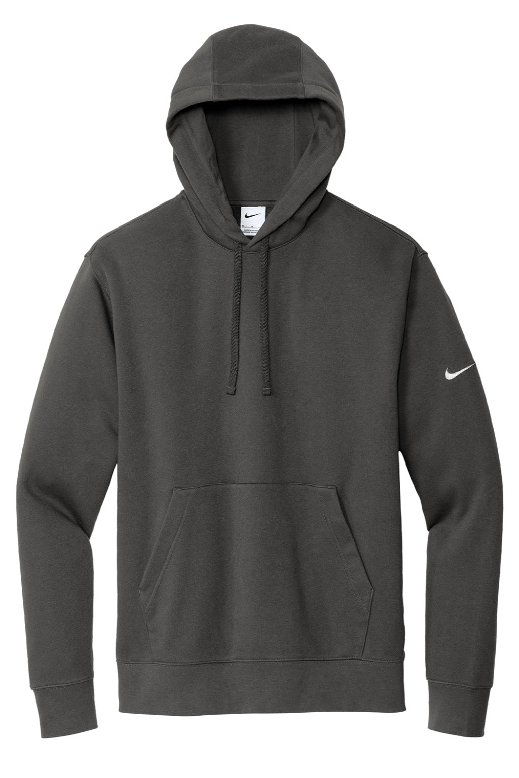Nike NKDR1499 Mens Club Fleece Hooded Sweatshirt Hoodie w/ Pouch Pocket Anthracite Grey Flat Front