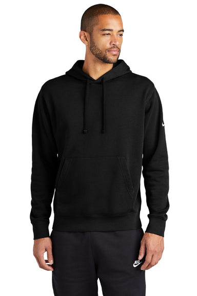 Nike NKDR1499 Mens Club Fleece Hooded Sweatshirt Hoodie w/ Pouch Pocket Black Model Front