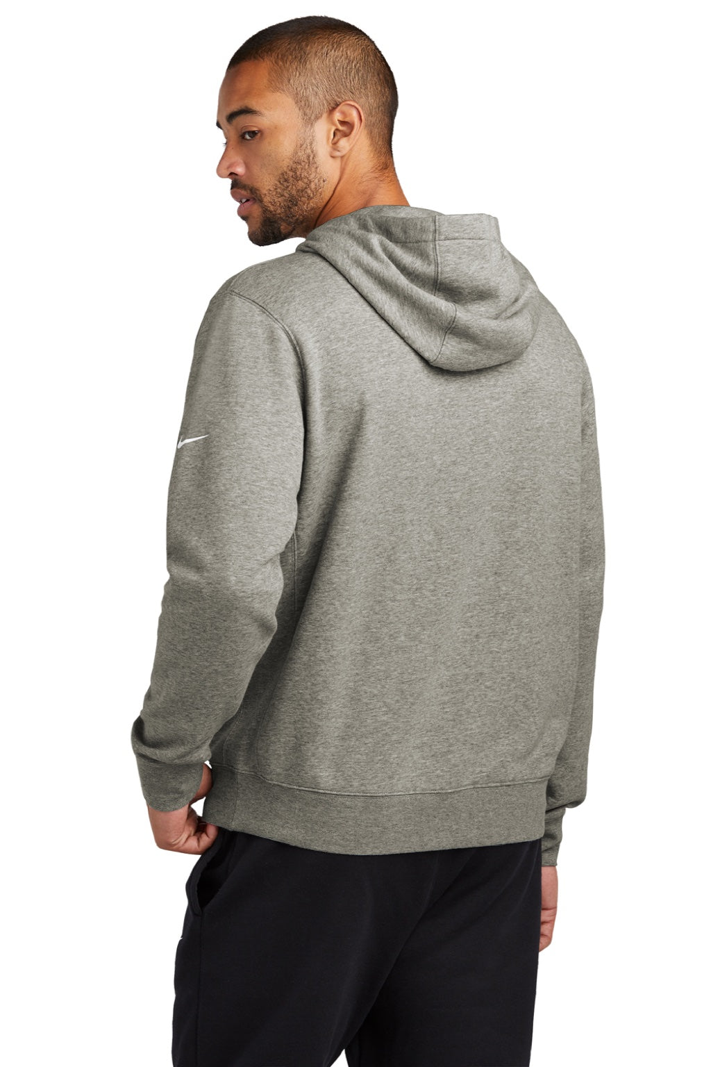 Nike NKDR1499 Mens Club Fleece Hooded Sweatshirt Hoodie w/ Pouch Pocket Heather Dark Grey Model Back