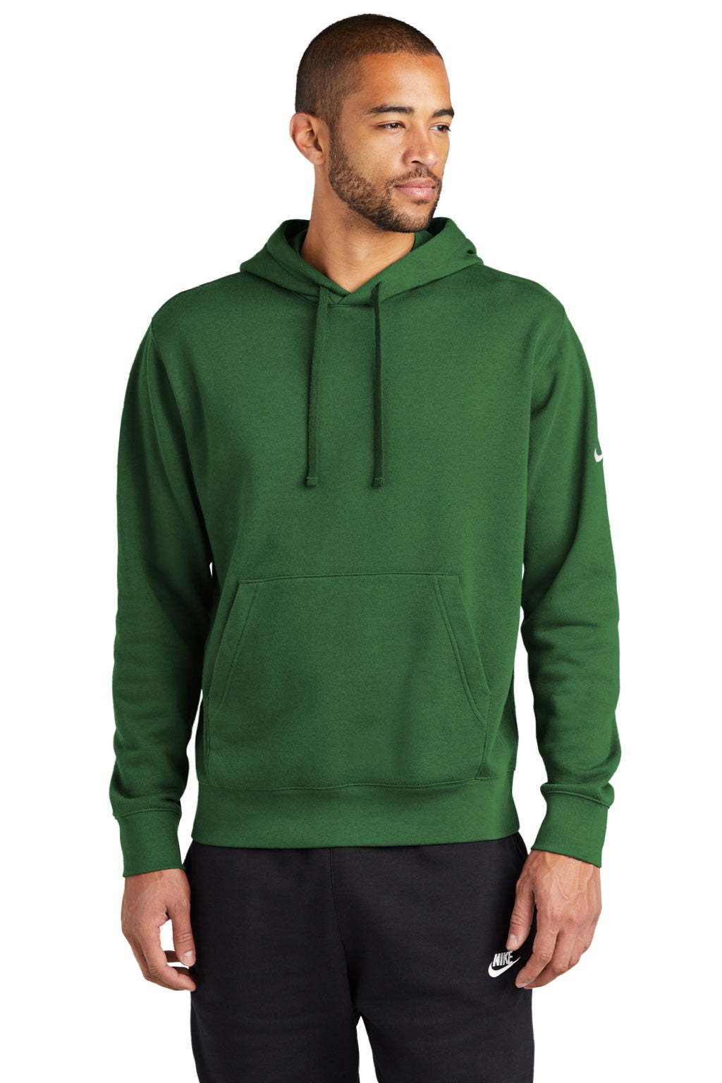Nike NKDR1499 Mens Club Fleece Hooded Sweatshirt Hoodie w/ Pouch Pocket Gorge Green Model Front