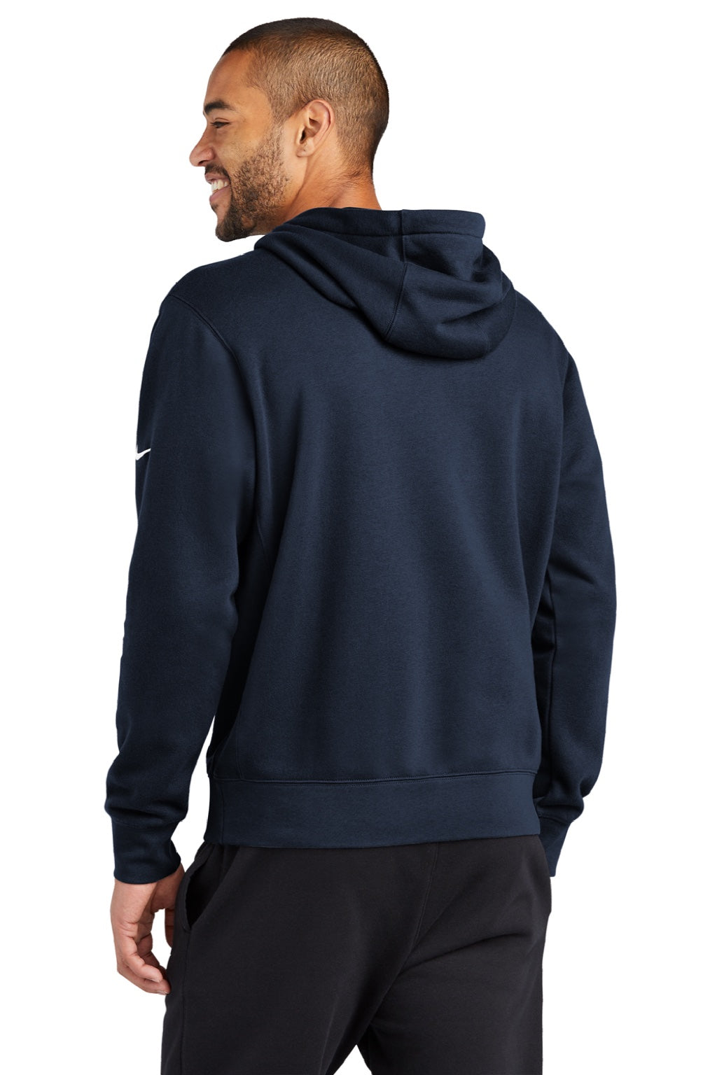 Nike NKDR1499 Mens Club Fleece Hooded Sweatshirt Hoodie w/ Pouch Pocket Midnight Navy Blue Model Back