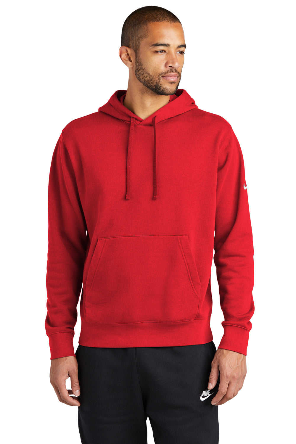 Nike NKDR1499 Mens Club Fleece Hooded Sweatshirt Hoodie University Red Model Front