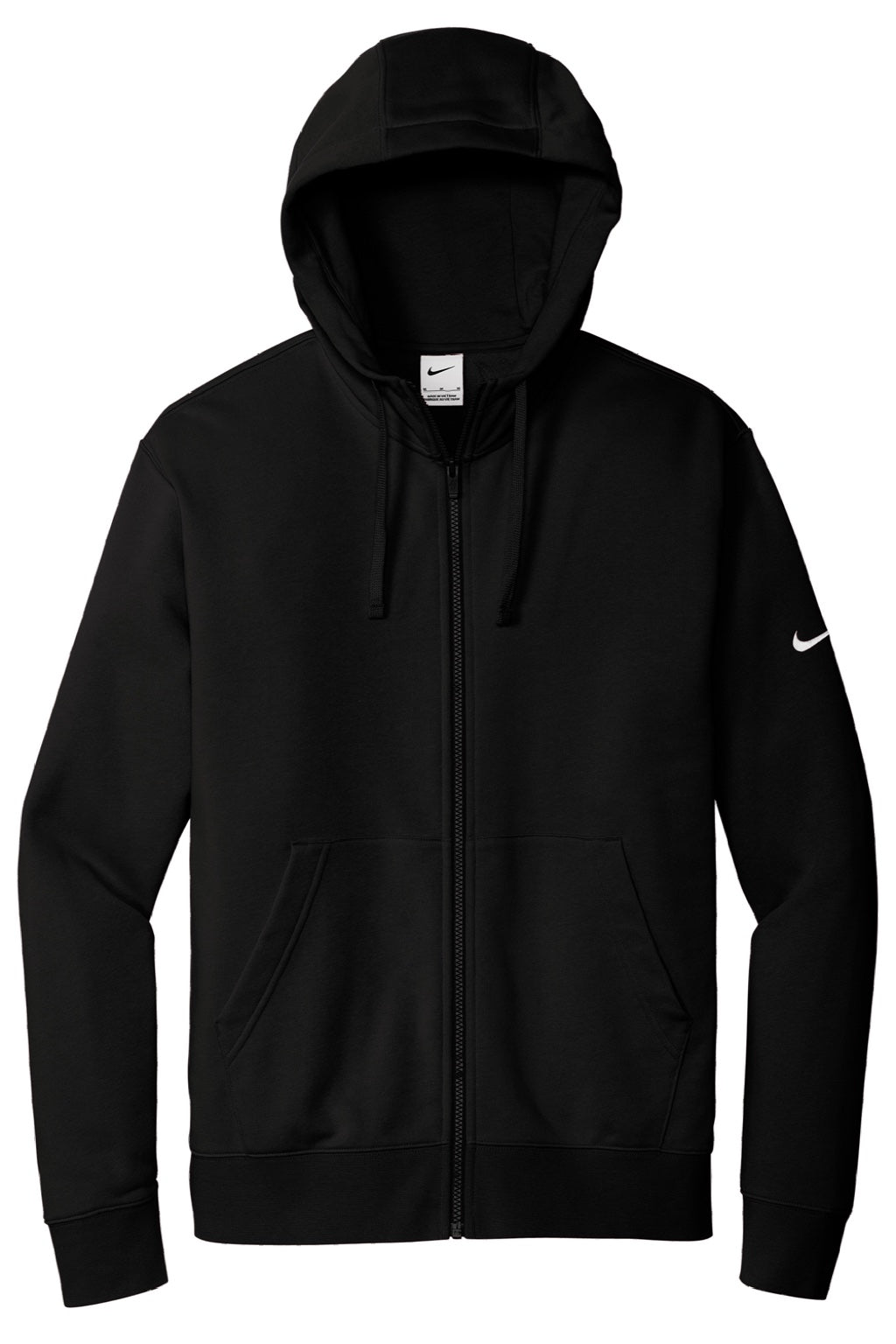Nike NKDR1513 Mens Club Fleece Full Zip Hooded Sweatshirt Hoodie w/ Pockets Black Flat Front