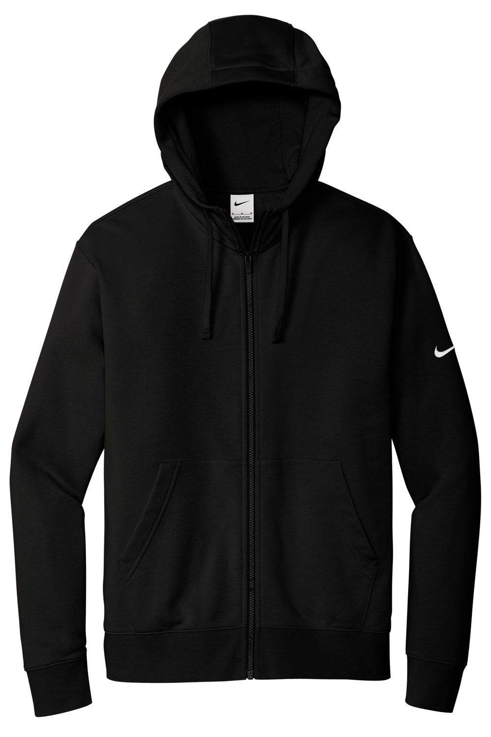 Nike NKDR1513 Mens Club Fleece Full Zip Hooded Sweatshirt Hoodie Black Flat Front