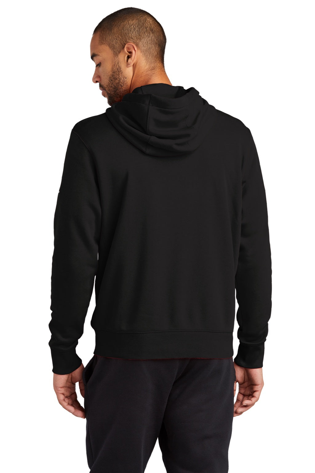 Nike NKDR1513 Mens Club Fleece Full Zip Hooded Sweatshirt Hoodie w/ Pockets Black Model Back