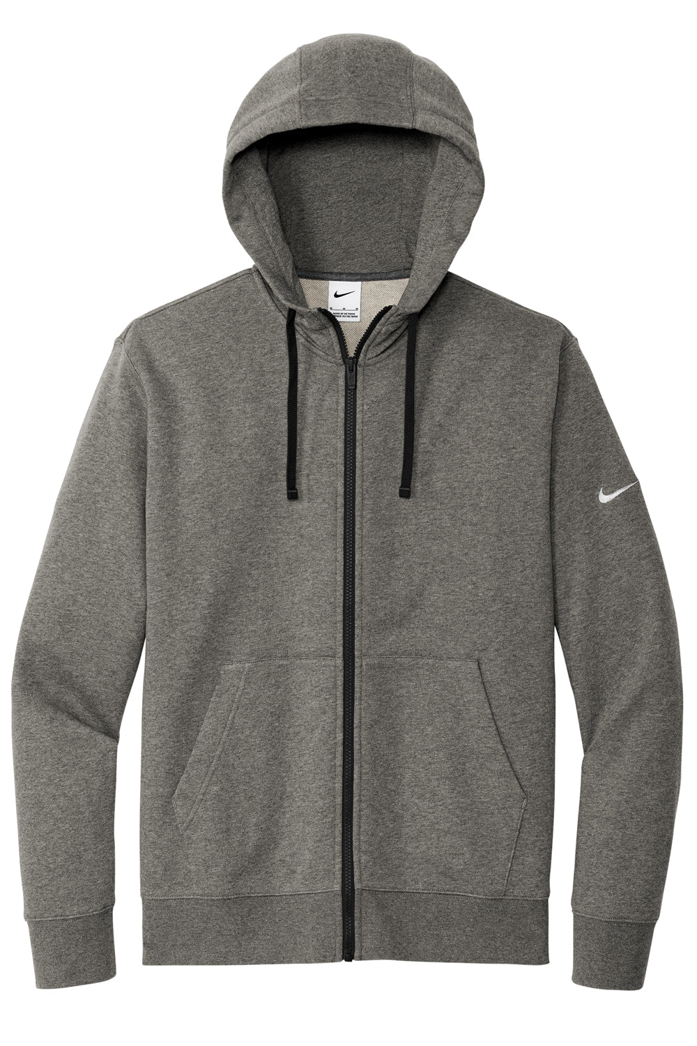 Nike NKDR1513 Mens Club Fleece Full Zip Hooded Sweatshirt Hoodie Heather Charcoal Grey Flat Front