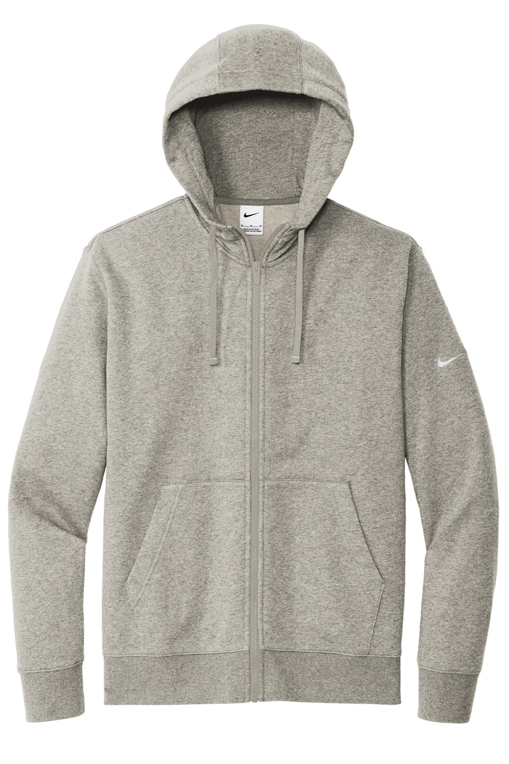 Nike NKDR1513 Mens Club Fleece Full Zip Hooded Sweatshirt Hoodie w/ Pockets Heather Dark Grey Flat Front