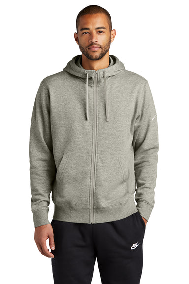 Nike NKDR1513 Mens Club Fleece Full Zip Hooded Sweatshirt Hoodie Heather Dark Grey Model Front
