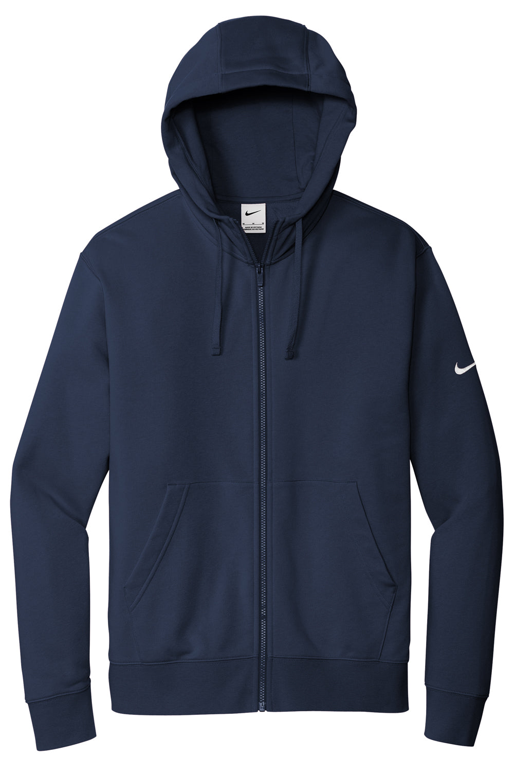 Nike NKDR1513 Mens Club Fleece Full Zip Hooded Sweatshirt Hoodie Midnight Navy Blue Flat Front