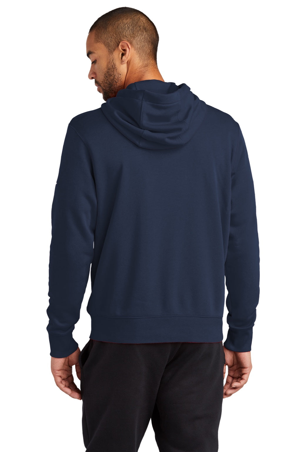 Nike NKDR1513 Mens Club Fleece Full Zip Hooded Sweatshirt Hoodie w/ Pockets Midnight Navy Blue Model Back
