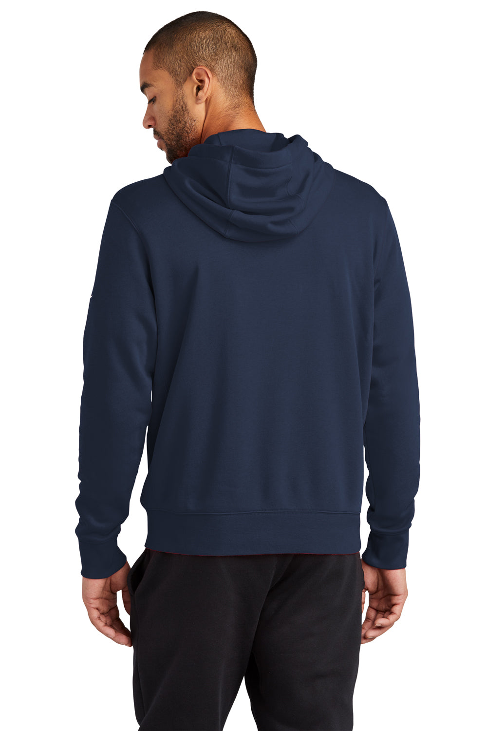 Nike NKDR1513 Mens Club Fleece Full Zip Hooded Sweatshirt Hoodie Midnight Navy Blue Model Back