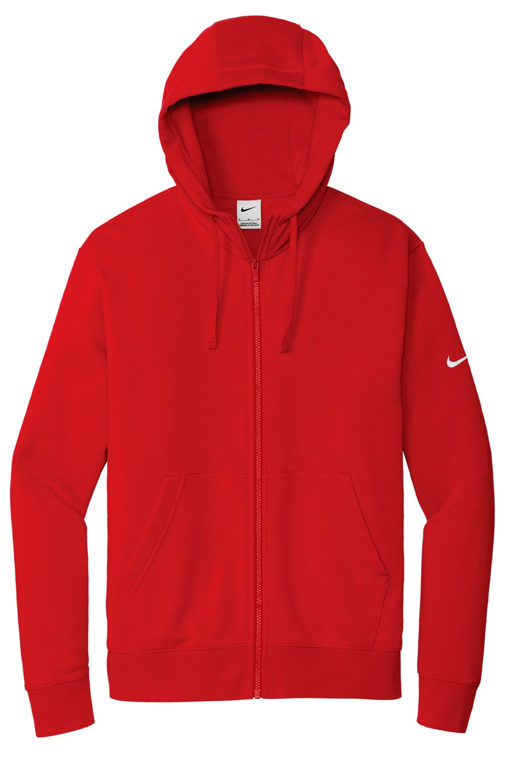 Nike NKDR1513 Mens Club Fleece Full Zip Hooded Sweatshirt Hoodie w/ Pockets University Red Flat Front