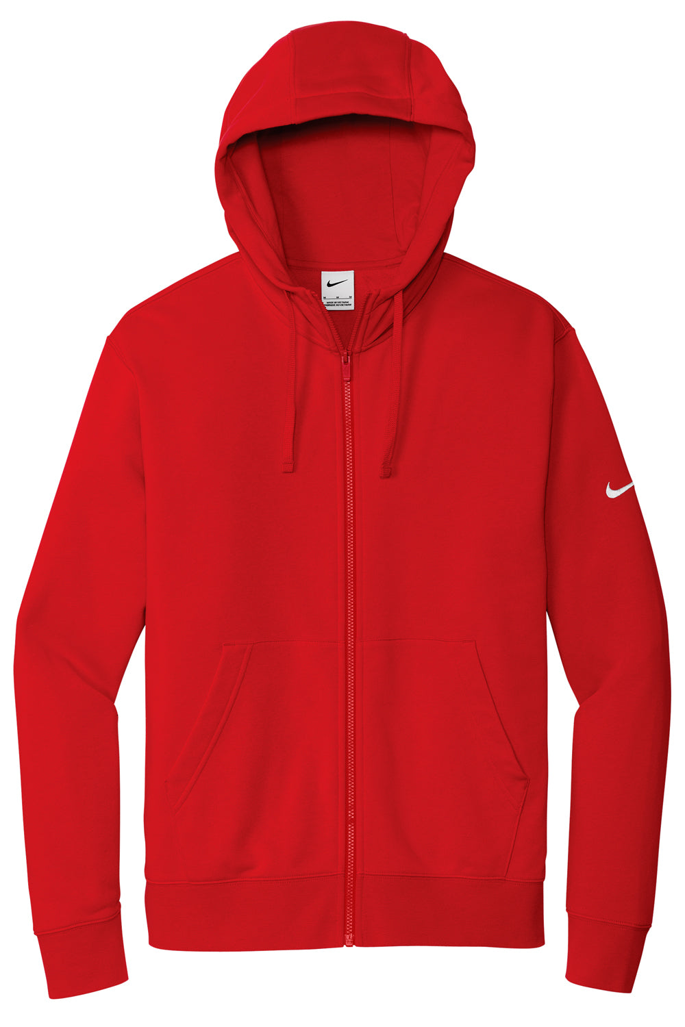 Nike NKDR1513 Mens Club Fleece Full Zip Hooded Sweatshirt Hoodie University Red Flat Front