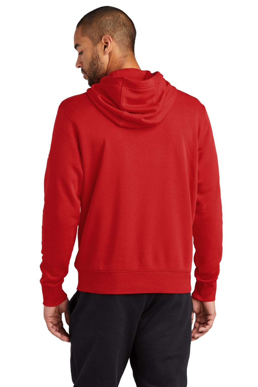 Nike NKDR1513 Mens Club Fleece Full Zip Hooded Sweatshirt Hoodie w/ Pockets University Red Model Back