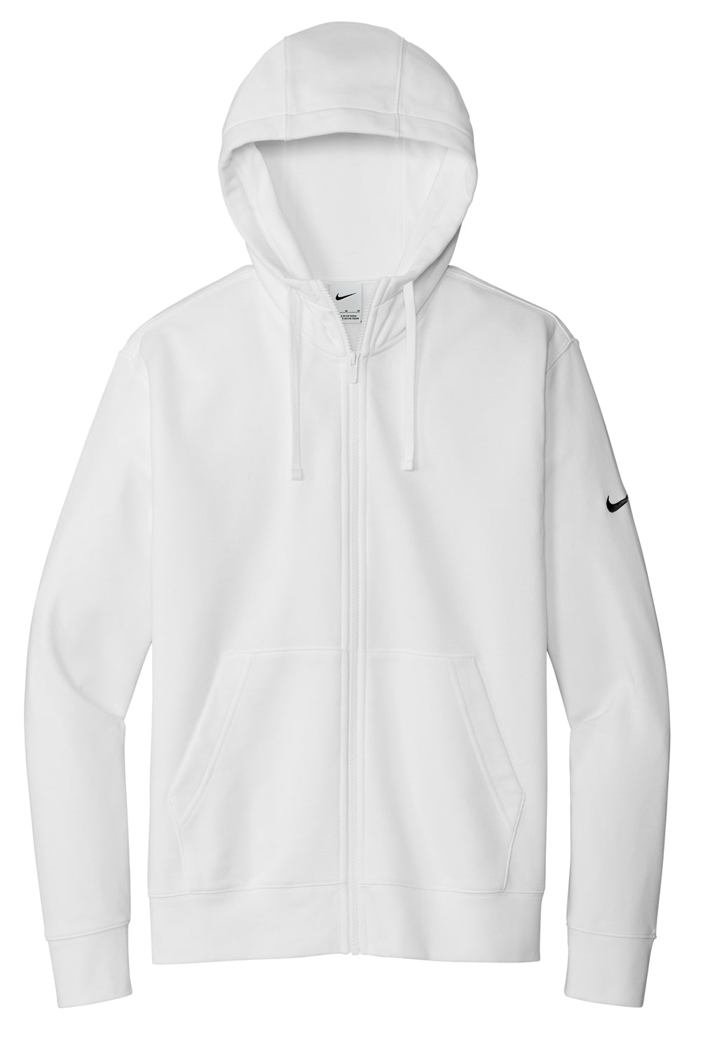 Nike NKDR1513 Mens Club Fleece Full Zip Hooded Sweatshirt Hoodie White Flat Front