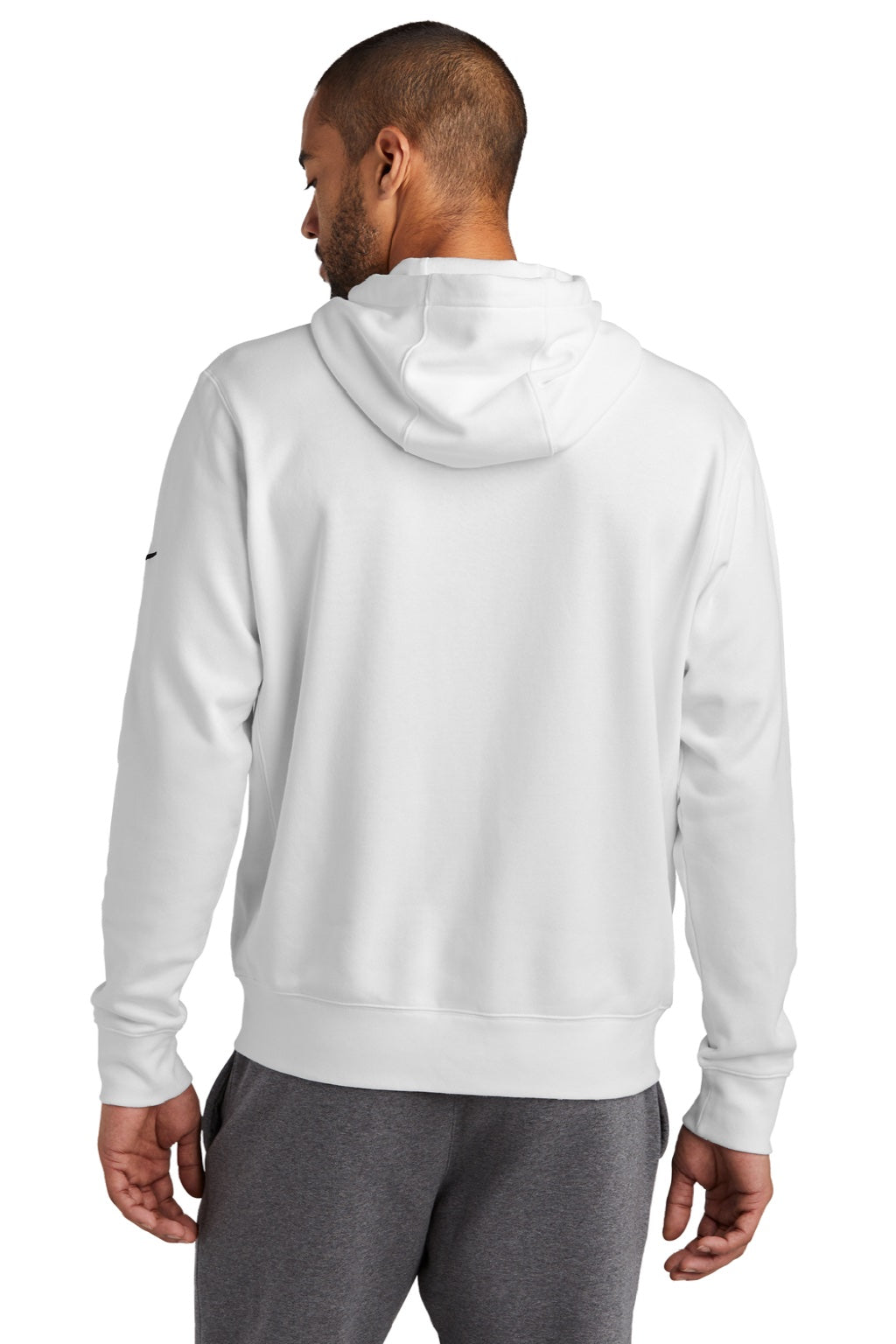 Nike NKDR1513 Mens Club Fleece Full Zip Hooded Sweatshirt Hoodie w/ Pockets White Model Back