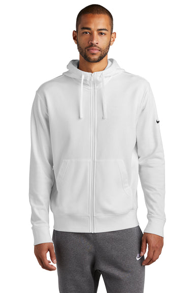 Nike NKDR1513 Mens Club Fleece Full Zip Hooded Sweatshirt Hoodie White Model Front