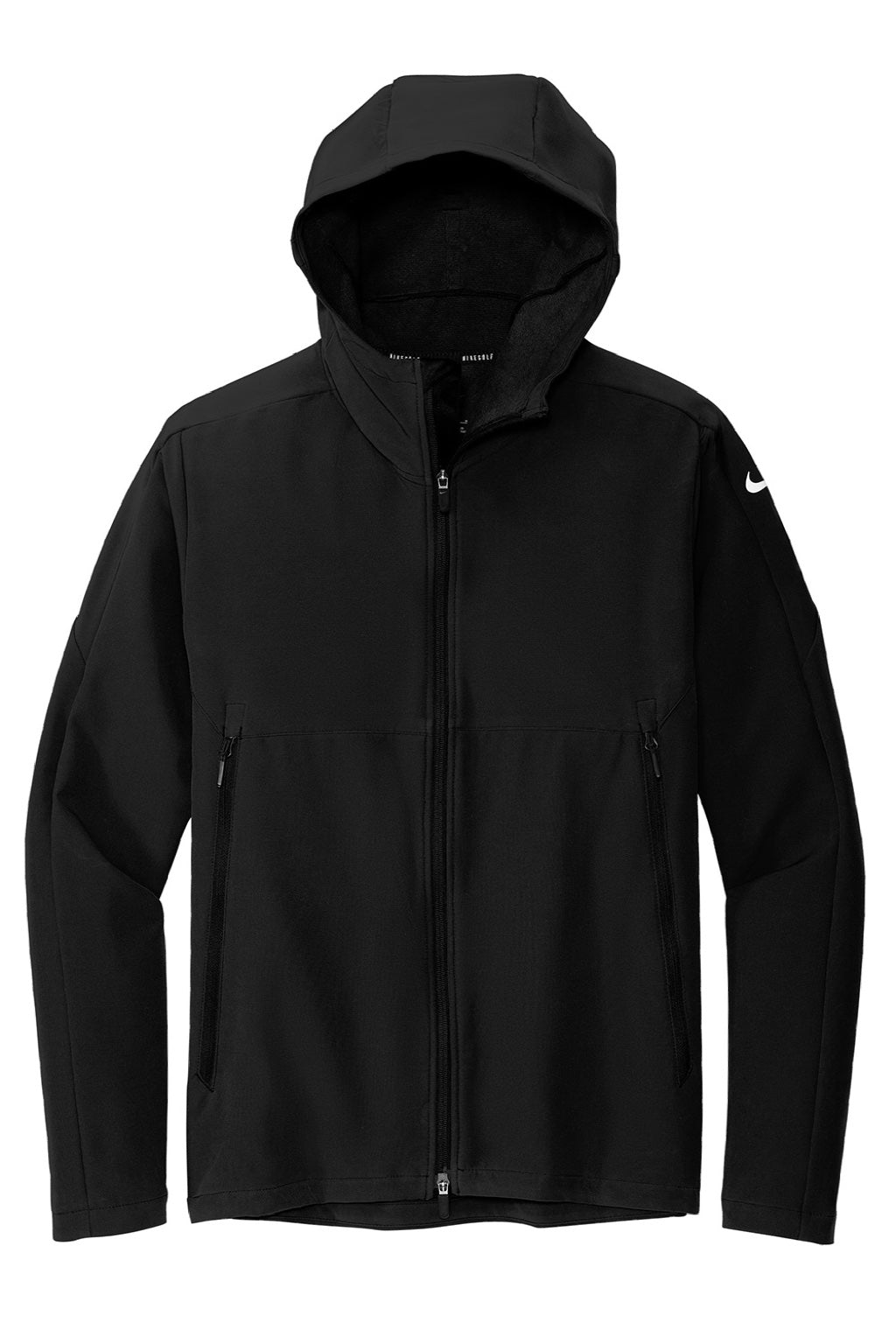 Nike NKDR1543 Mens Moisture Wicking Soft Shell Full Zip Hooded Jacket Black Flat Front