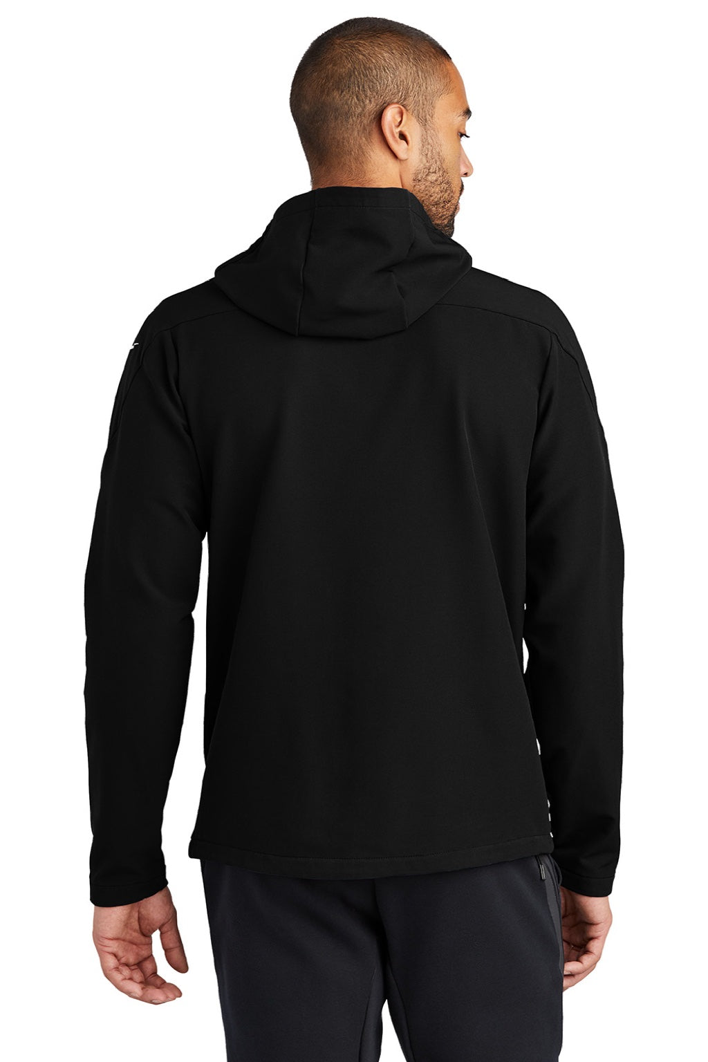 Nike NKDR1543 Mens Moisture Wicking Soft Shell Full Zip Hooded Jacket Black Model Back