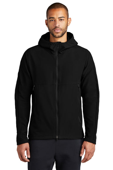 Nike NKDR1543 Mens Moisture Wicking Soft Shell Full Zip Hooded Jacket Black Model Front