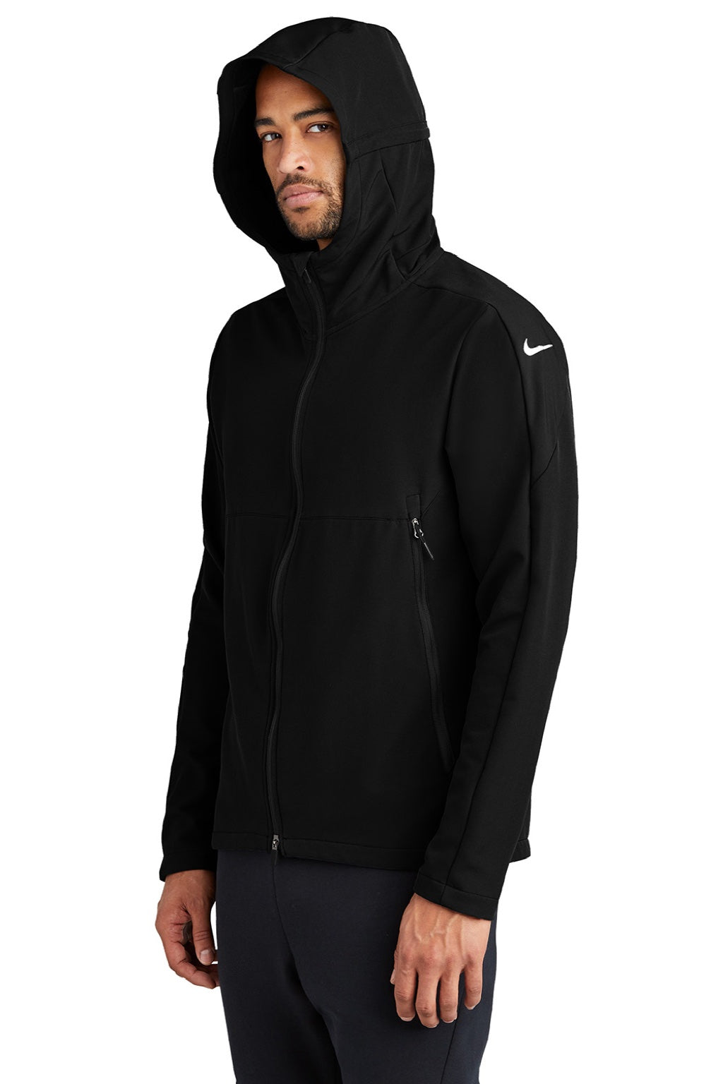 Nike NKDR1543 Mens Moisture Wicking Soft Shell Full Zip Hooded Jacket Black Model 3q