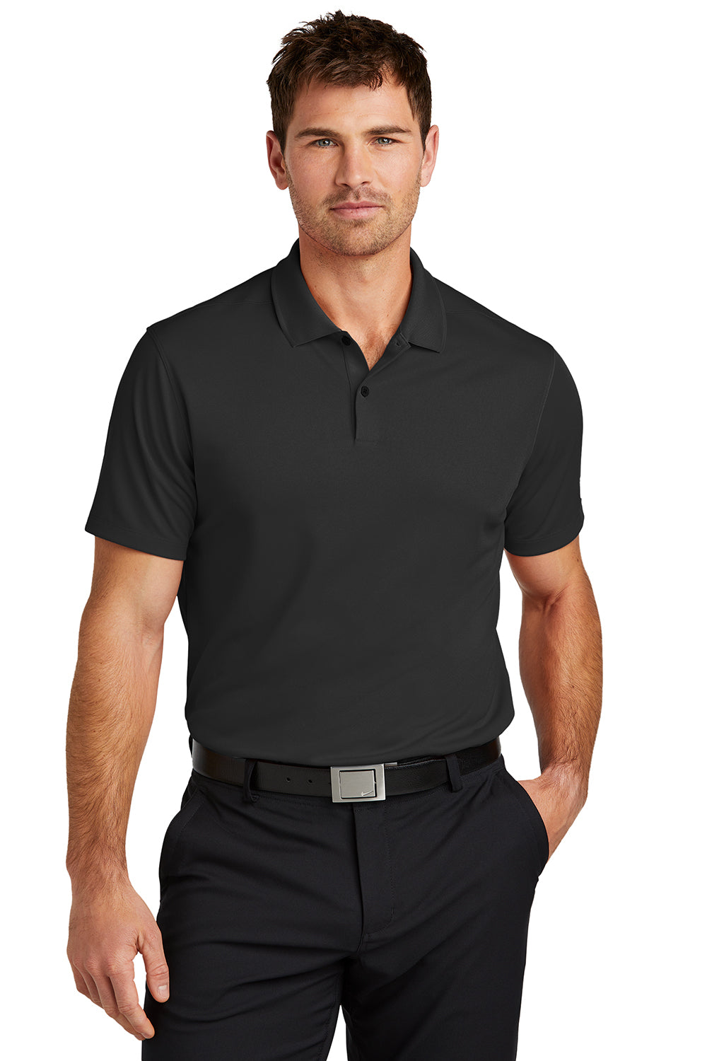 Nike NKDX6684 Mens Victory Dri-Fit Moisture Wicking Short Sleeve Polo Shirt Black Model Front