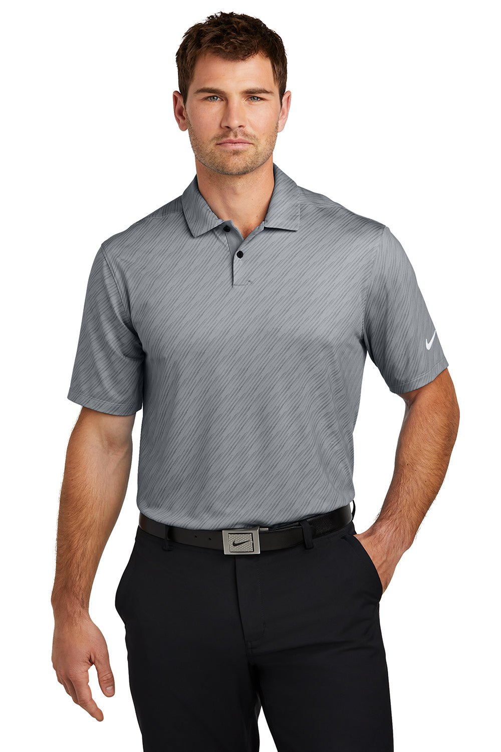 Nike NKDX6688 Mens Vapor Dash Dri-Fit Moisture Wicking Short Sleeve Polo Shirt Cool Grey Model Front