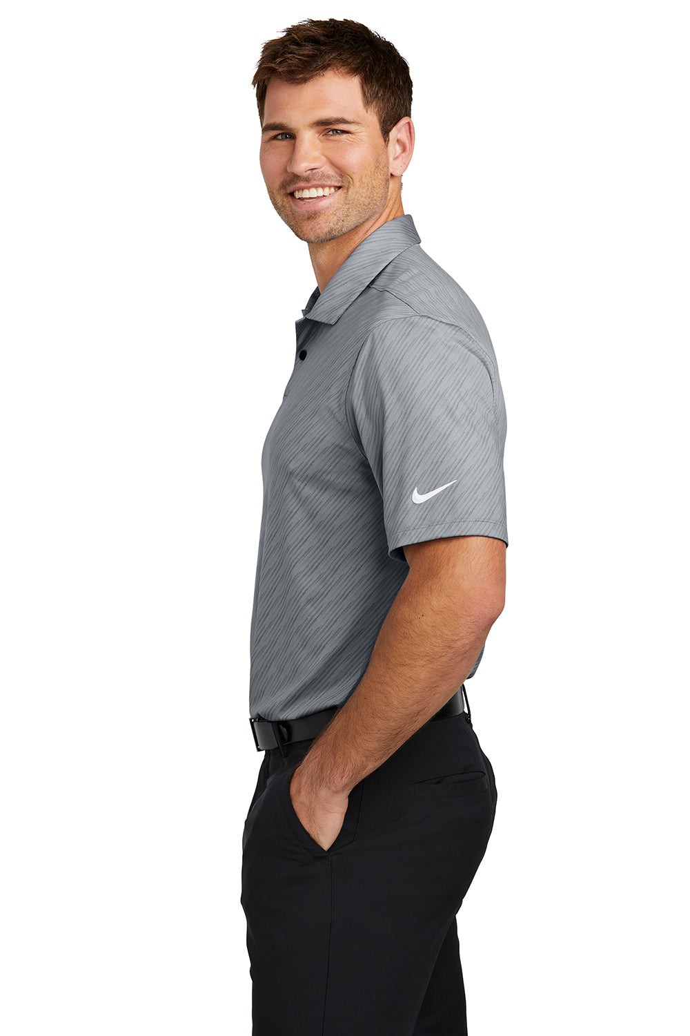 Nike NKDX6688 Mens Vapor Dash Dri-Fit Moisture Wicking Short Sleeve Polo Shirt Cool Grey Model Side