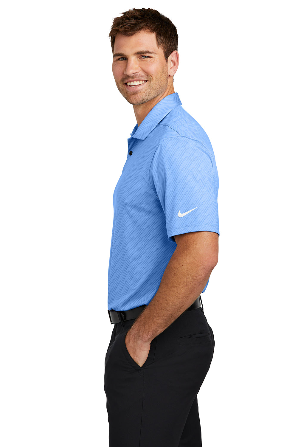 Nike NKDX6688 Mens Vapor Dash Dri-Fit Moisture Wicking Short Sleeve Polo Shirt Valor Blue Model Side