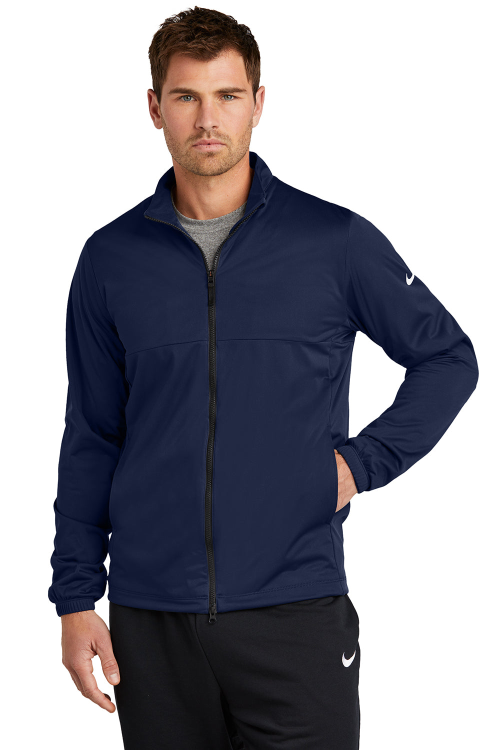 Nike NKDX6716 Mens Storm-Fit Wind & Water Resistant Full Zip Jacket College Navy Blue Model Front