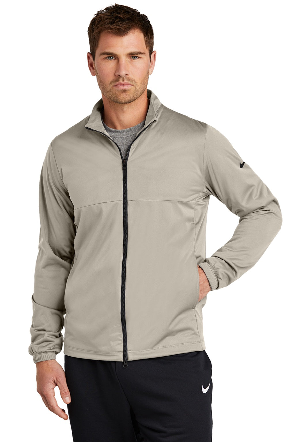 Nike NKDX6716 Mens Storm-Fit Wind & Water Resistant Full Zip Jacket Stone Model Front