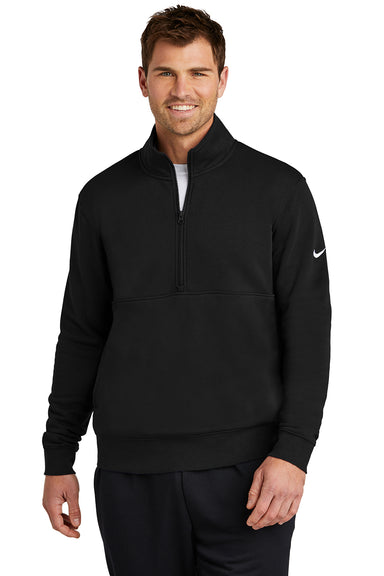 Nike NKDX6718 Mens Club Fleece 1/4 Zip Sweatshirt Black Model Front