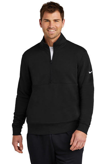 Nike NKDX6718 Mens Club Fleece 1/4 Zip Sweatshirt w/ Pockets Black Model Front