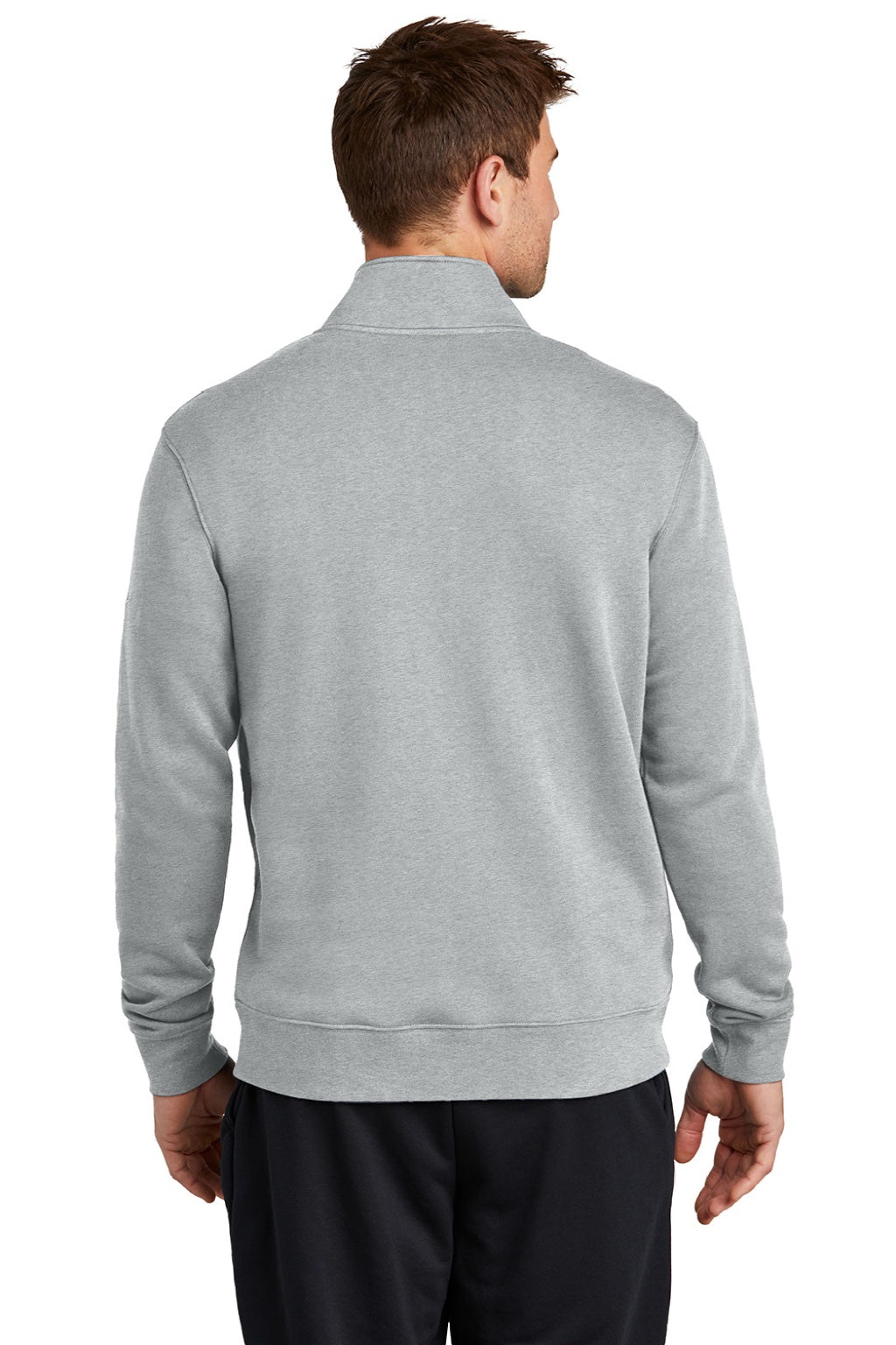 Nike NKDX6718 Mens Club Fleece 1/4 Zip Sweatshirt w/ Pockets Heather Dark Grey Model Back