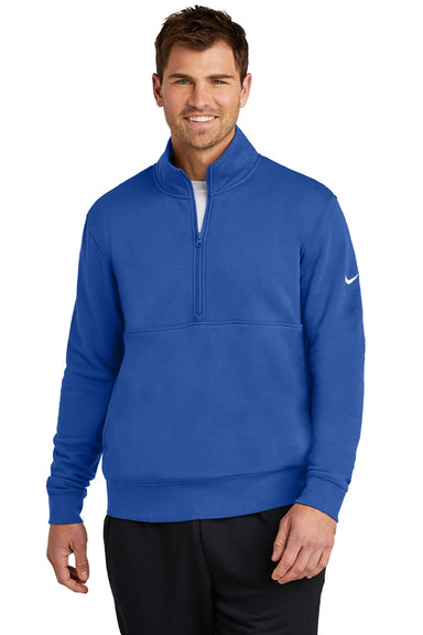 Nike NKDX6718 Mens Club Fleece 1/4 Zip Sweatshirt w/ Pockets Game Royal Blue Model Front