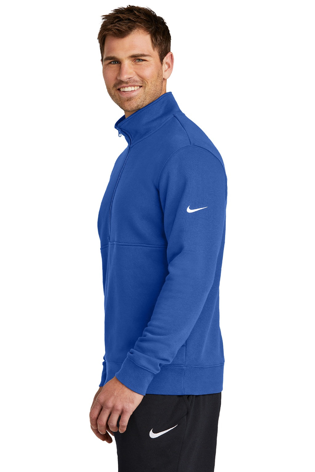 Nike NKDX6718 Mens Club Fleece 1/4 Zip Sweatshirt w/ Pockets Game Royal Blue Model Side