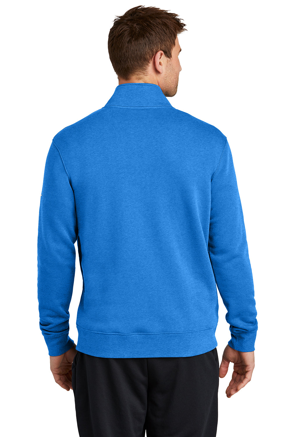 Nike NKDX6718 Mens Club Fleece 1/4 Zip Sweatshirt Heather Light Royal Blue Model Back