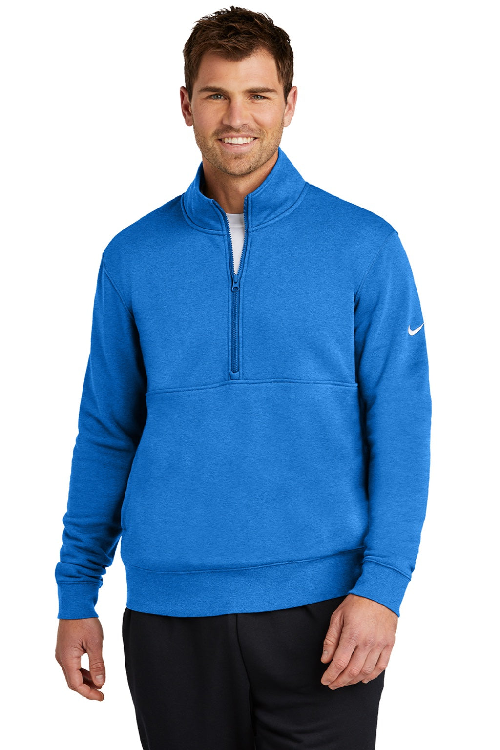 Nike NKDX6718 Mens Club Fleece 1/4 Zip Sweatshirt w/ Pockets Heather Light Royal Blue Model Front