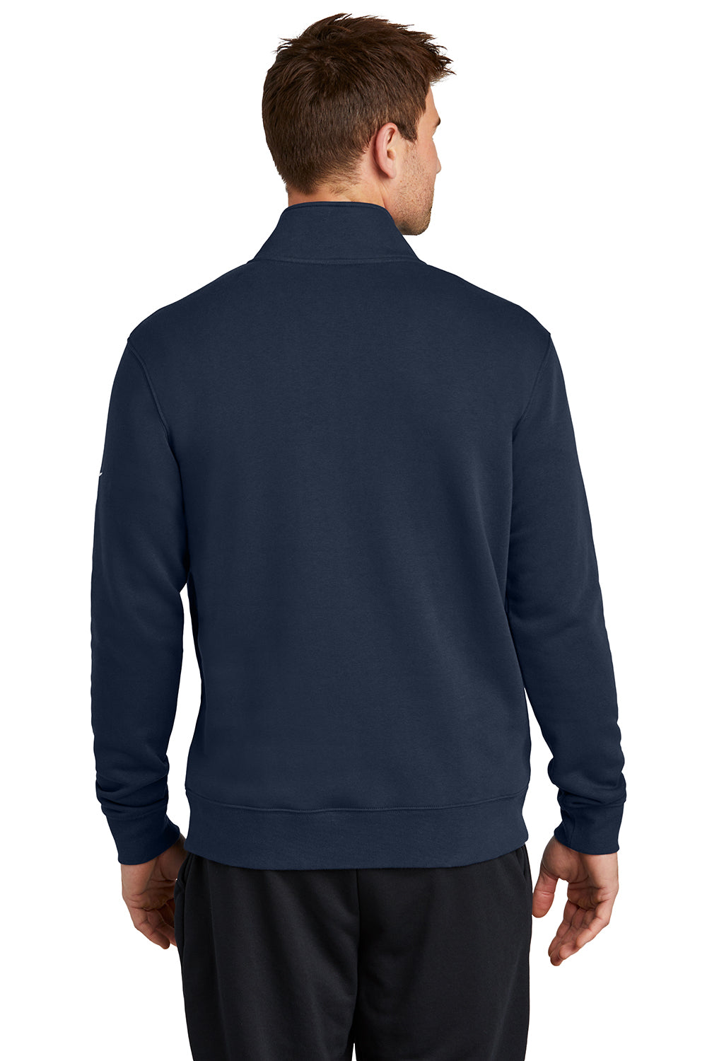 Nike NKDX6718 Mens Club Fleece 1/4 Zip Sweatshirt Midnight Navy Blue Model Back