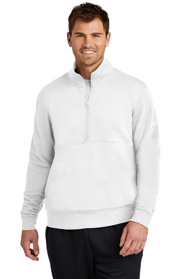 Nike NKDX6718 Mens Club Fleece 1/4 Zip Sweatshirt w/ Pockets White Model Front