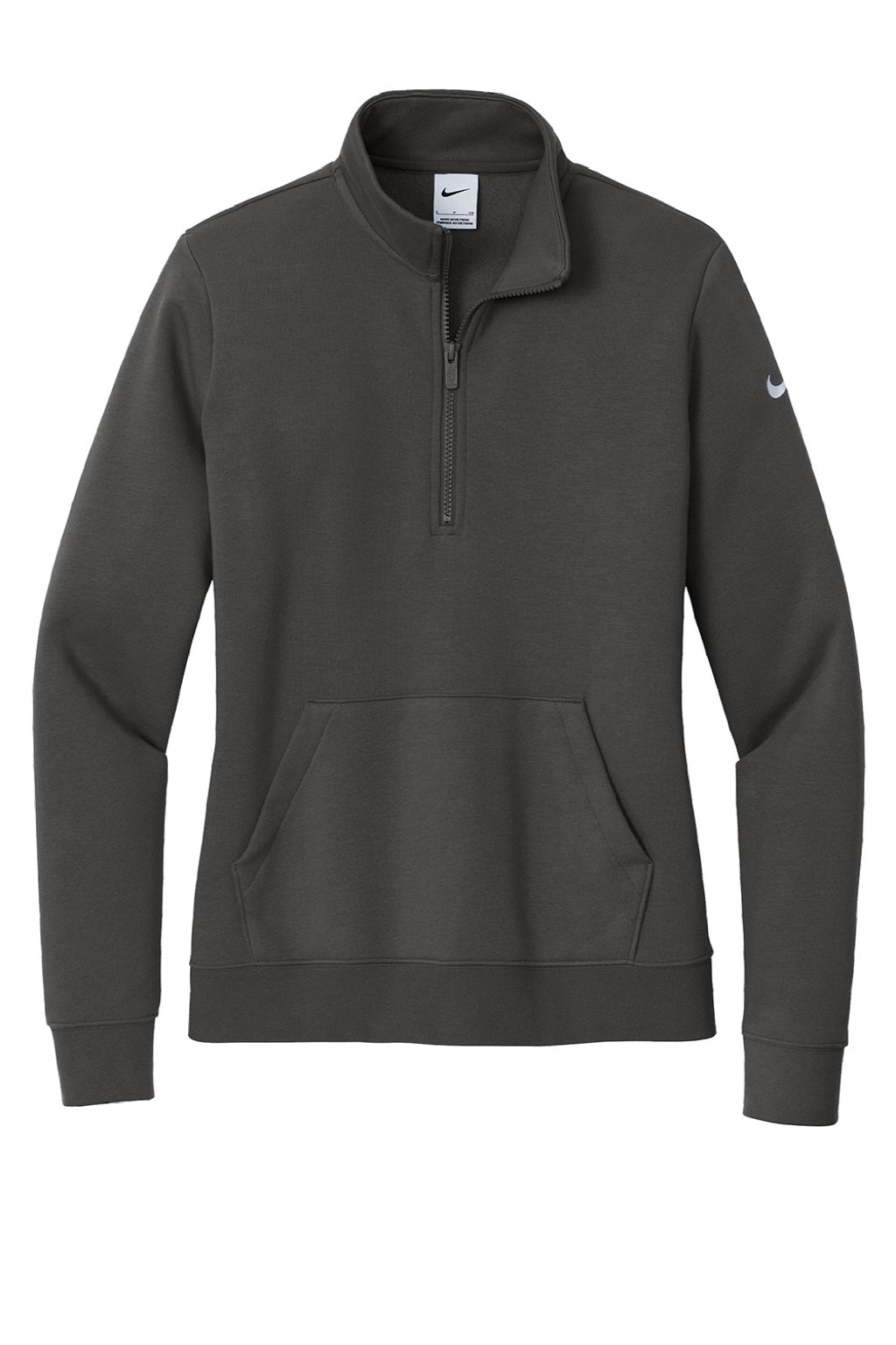 Nike NKDX6720 Womens Club Fleece 1/4 Zip Sweatshirt w/ Pouch Pocket Anthracite Grey Flat Front