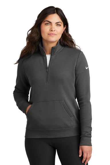 Nike NKDX6720 Womens Club Fleece 1/4 Zip Sweatshirt w/ Pouch Pocket Anthracite Grey Model Front