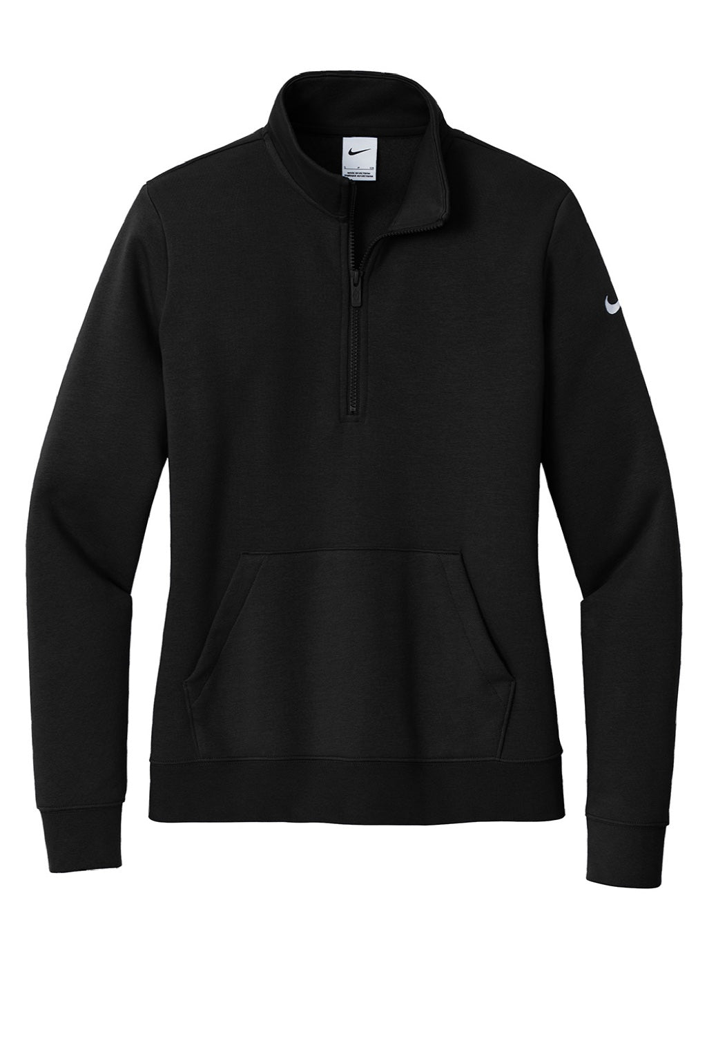 Nike NKDX6720 Womens Club Fleece 1/4 Zip Sweatshirt w/ Pouch Pocket Black Flat Front