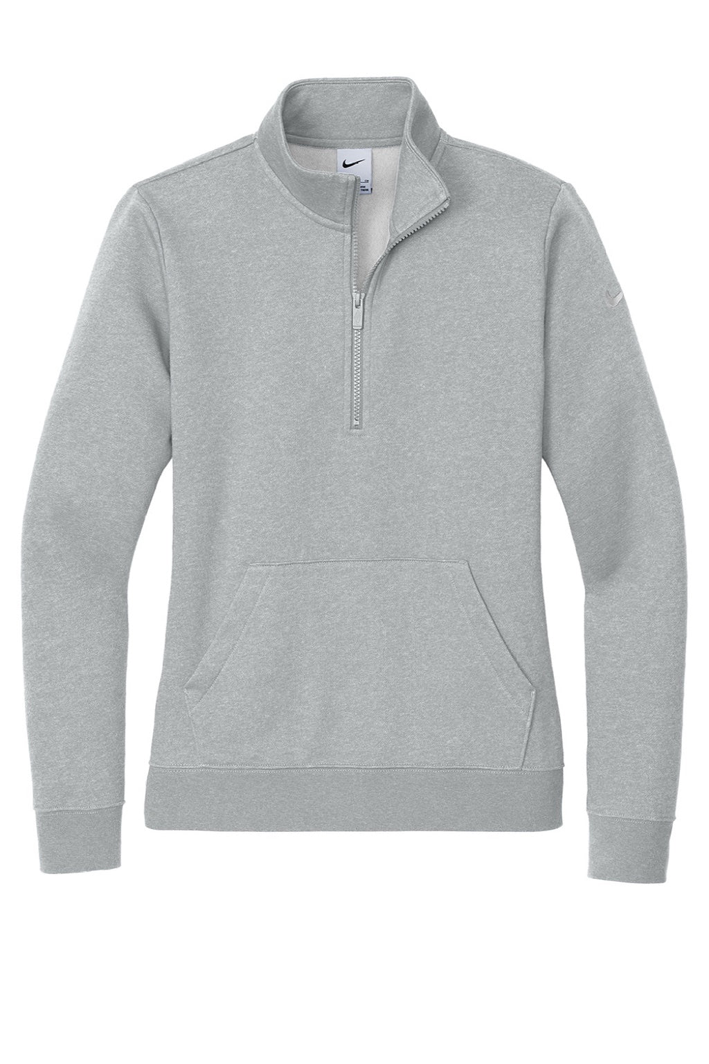 Nike NKDX6720 Womens Club Fleece 1/4 Zip Sweatshirt w/ Pouch Pocket Heather Dark Grey Flat Front
