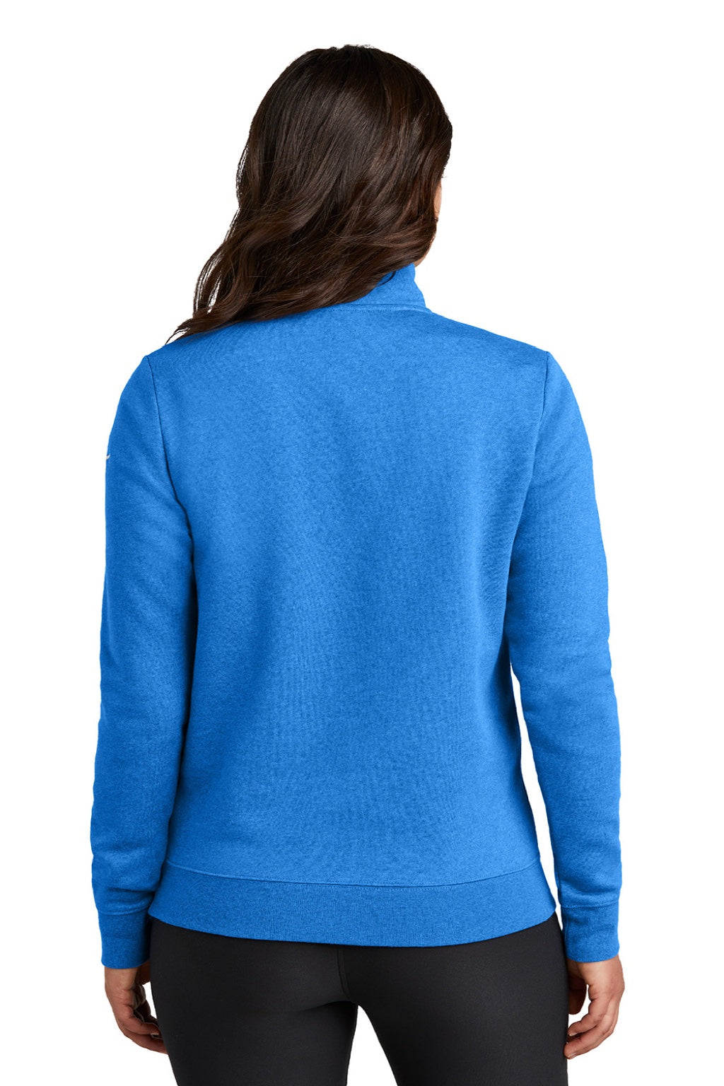 Nike NKDX6720 Womens Club Fleece 1/4 Zip Sweatshirt w/ Pouch Pocket Heather Light Game Royal Blue Model Back