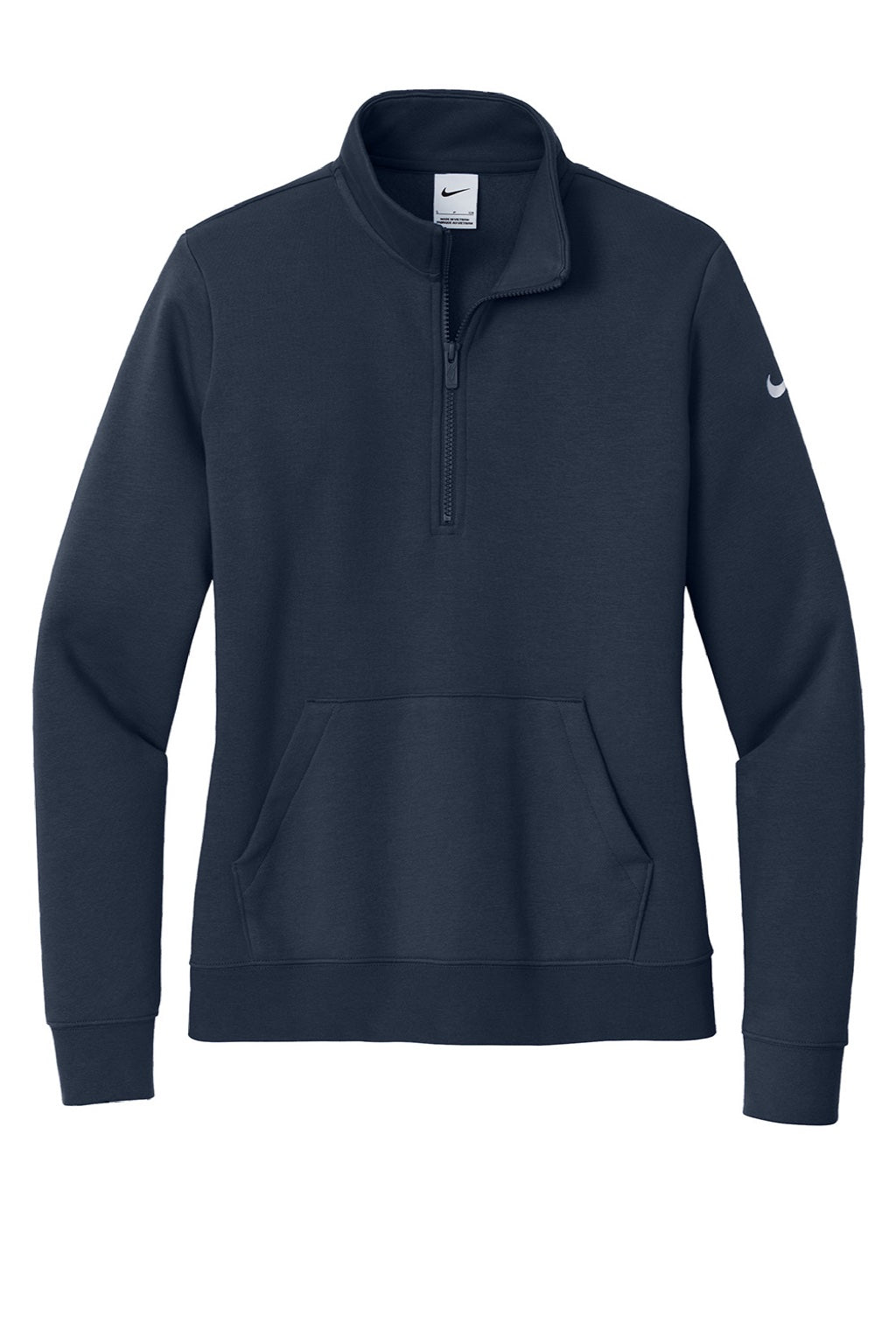 Nike NKDX6720 Womens Club Fleece 1/4 Zip Sweatshirt w/ Pouch Pocket Midnight Navy Blue Flat Front