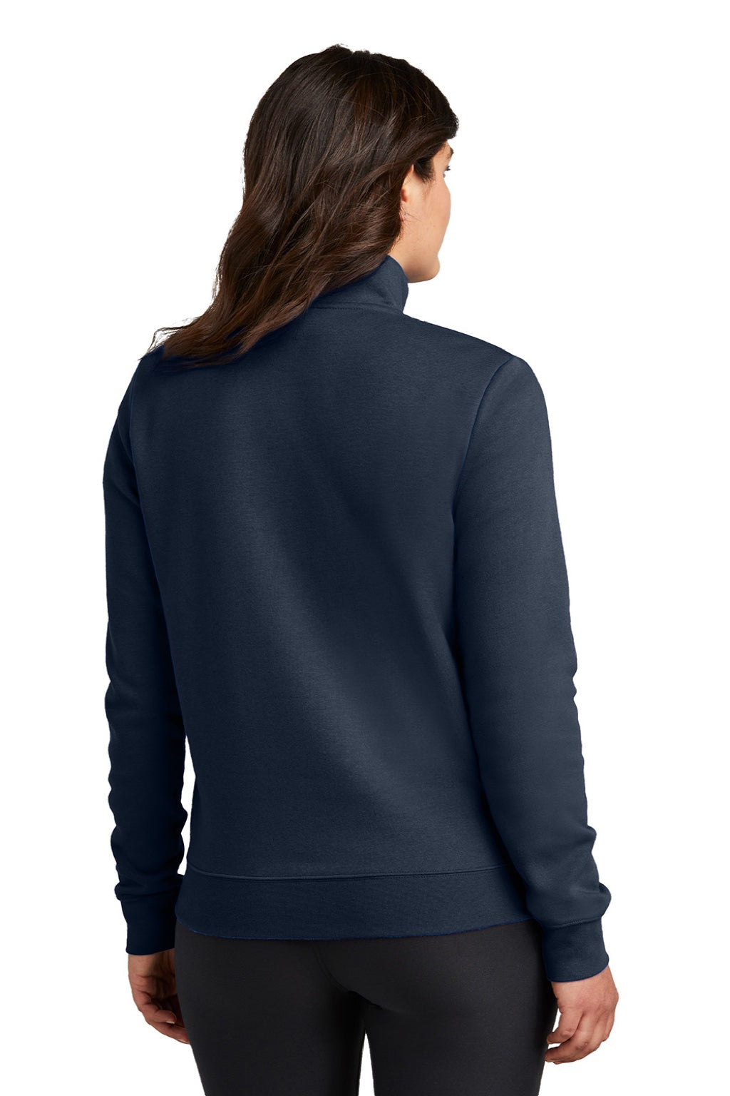 Nike NKDX6720 Womens Club Fleece 1/4 Zip Sweatshirt w/ Pouch Pocket Midnight Navy Blue Model Back