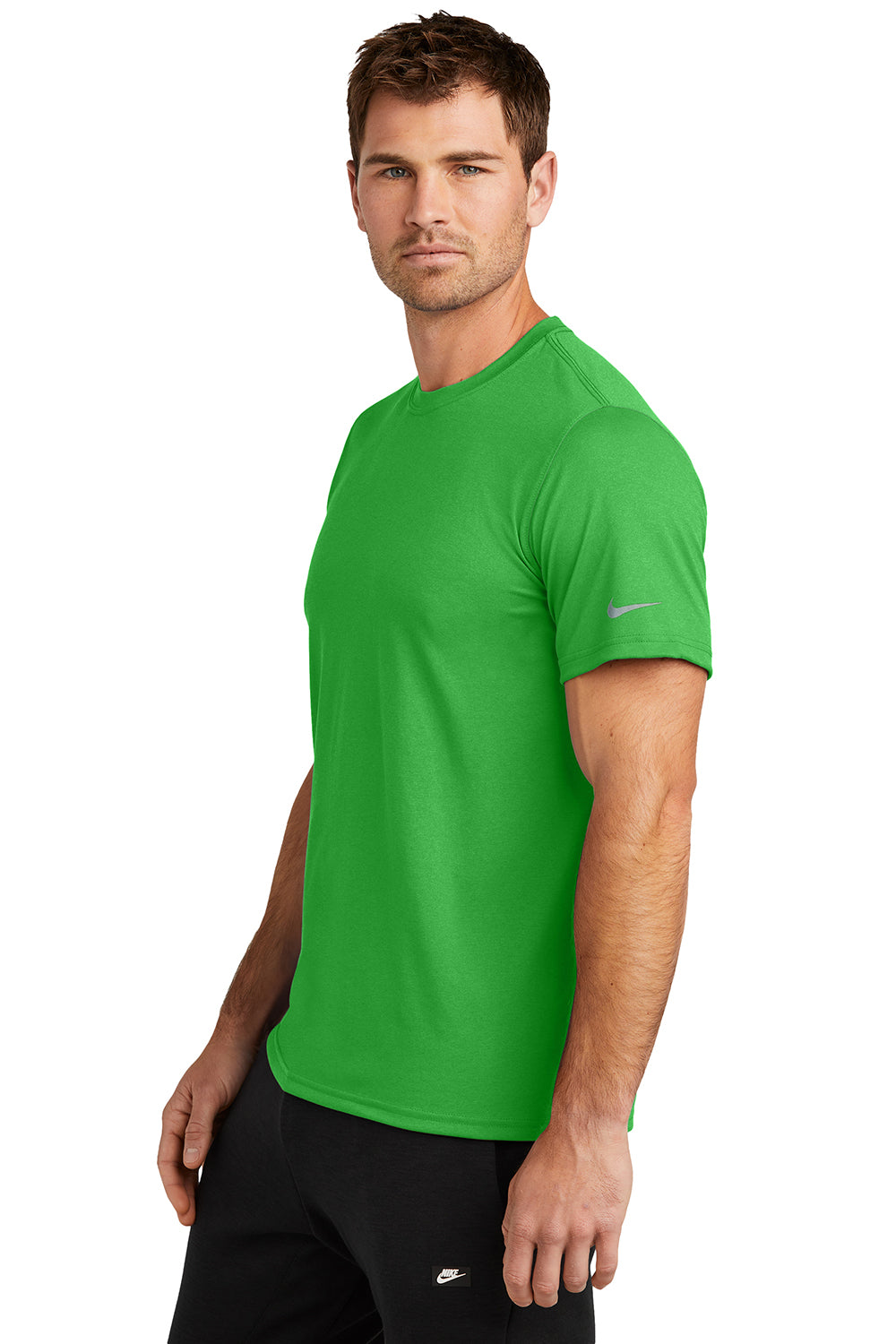 Nike NKDX8730 Mens rLegend Dri-Fit Moisture Wicking Short Sleeve Crewneck T-Shirt Apple Green Model Side