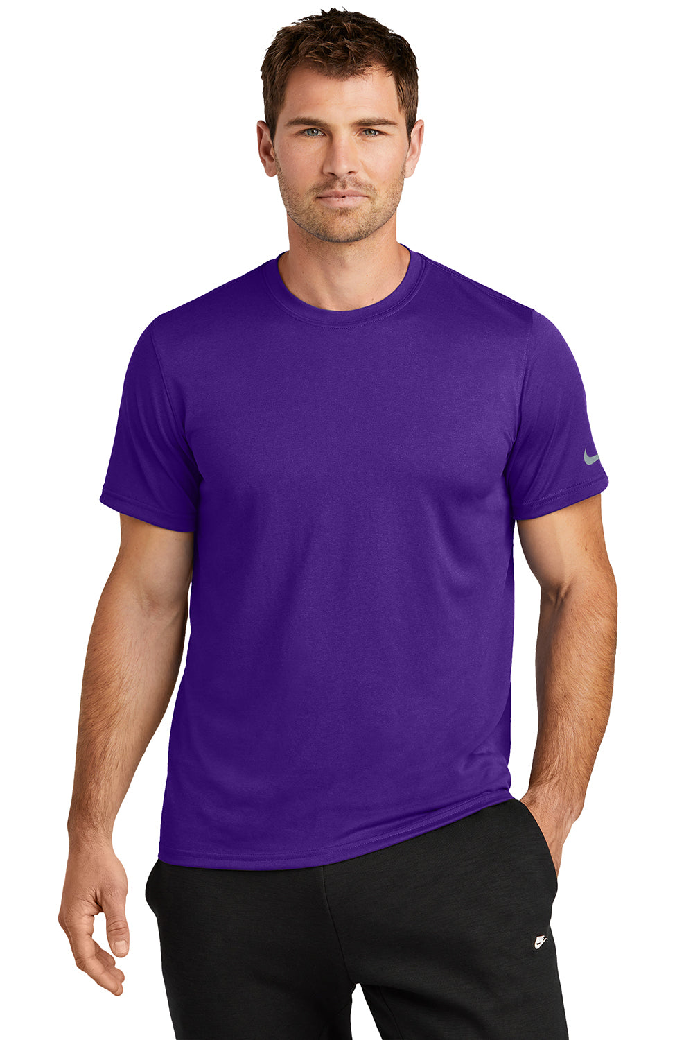 Nike NKDX8730 Mens rLegend Dri-Fit Moisture Wicking Short Sleeve Crewneck T-Shirt Court Purple Model Front
