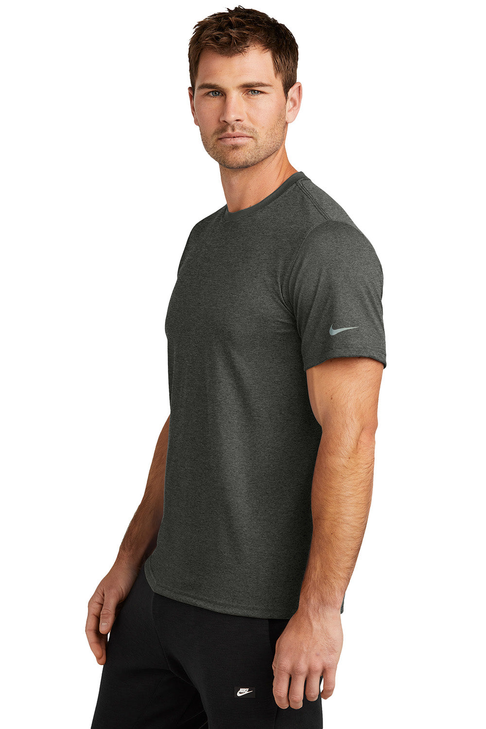 Nike NKDX8730 Mens rLegend Dri-Fit Moisture Wicking Short Sleeve Crewneck T-Shirt Heather Dark Smoke Grey Model Side
